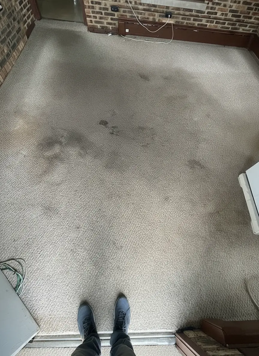 Stained carpet before cleaning in Clarendon Hills