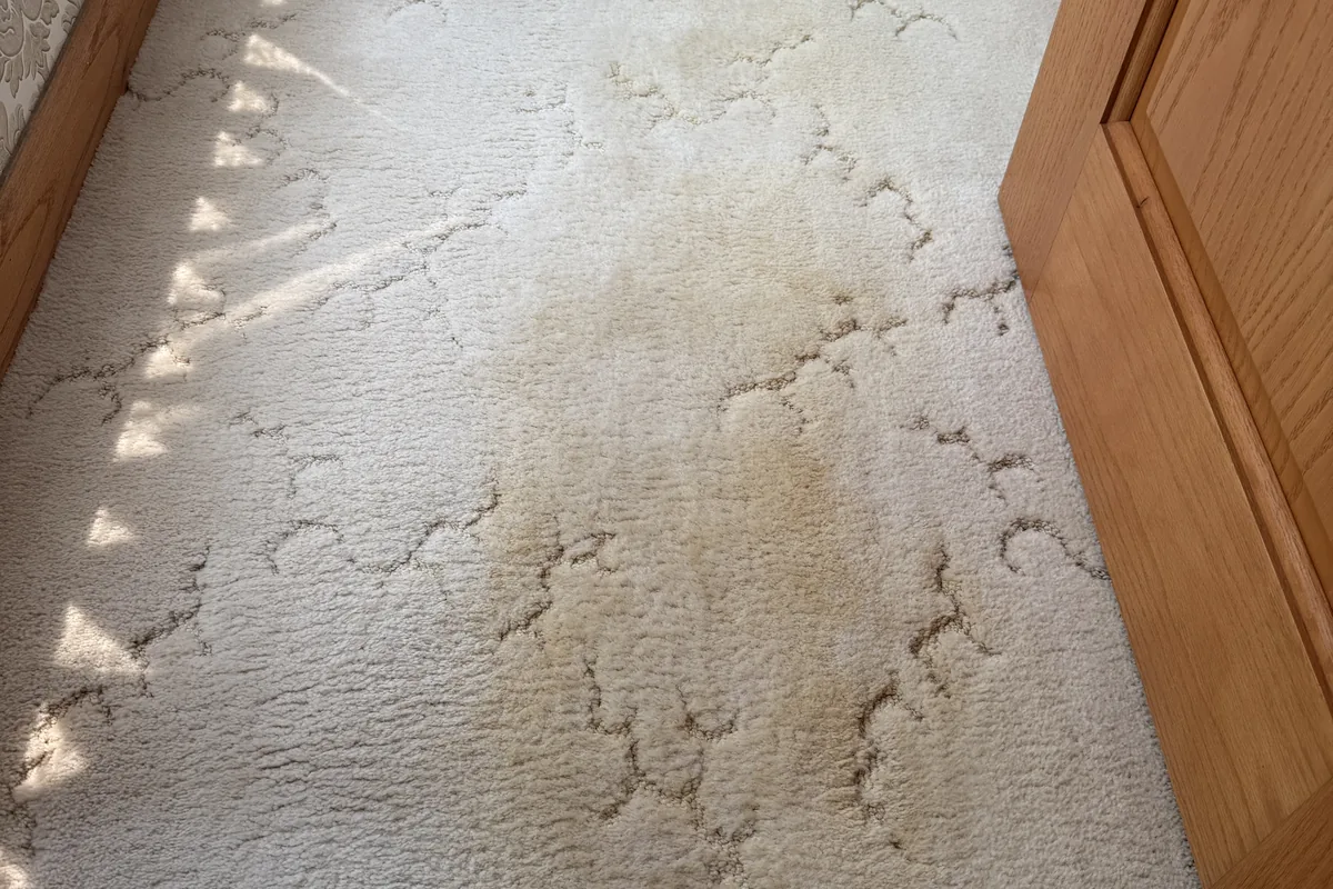 Stained carpet before cleaning in Clarendon Hills