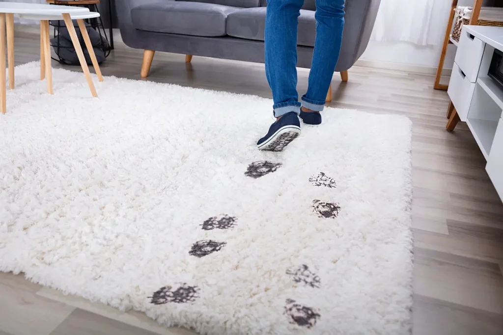 dirty foot prints on area rug 