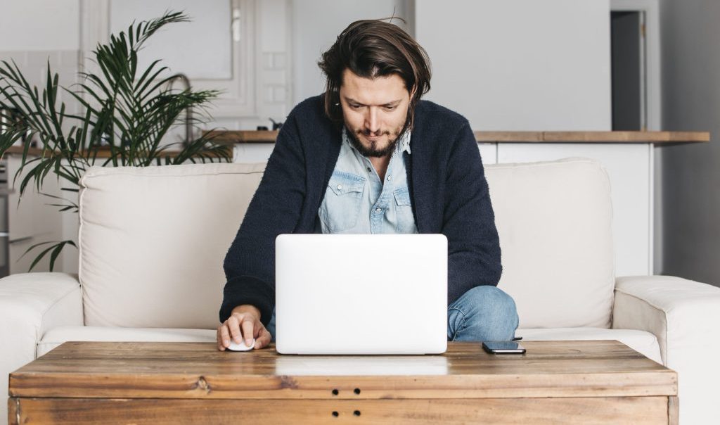 man doing a research about carpet cleaners