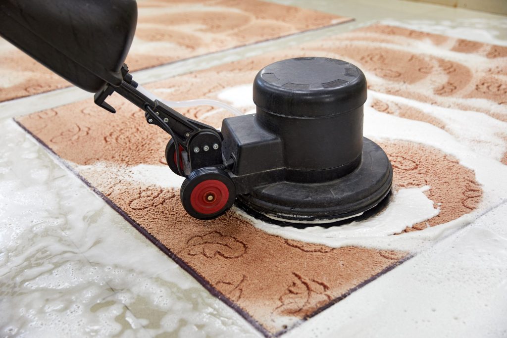 Area rug cleaning with a special machine